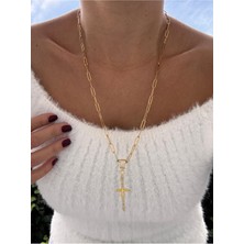 Hercy 316 L Paslanmaz Çelik Anka Kuşu Kılıç Kolye | Zirkon Taşlı Charm Çelik Zincir Kolye | 60 cm Kolye