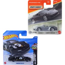 2 Araç Set - Hot Wheels Porsche 911 Gt3 - Siyah & Matchbox Porsche 911 Carrera Cabriolet - Gri (1/64)