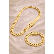 Stainless Steel Taş Detaylı 2'li Set Küba Kolye ve Bileklik