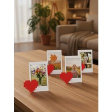 Pammuks 10 Adet Kırmızı Piksel Kalp Şekilli Fotoğraf Tutucu Masa Üstü Not Tutucu Seti