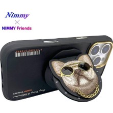 Nimmy iPhone 16 Pro Max | MagSafe Uyumlu Premium 3D Gözlük ve Zincir Detaylı Nakışlı Köpek Kılıf 2.0