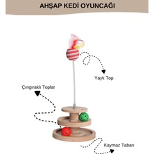 Normadia Ahşap Kedi Oyuncağı Çok Amaçlı Çıngıraklı ve Yaylı Toplu Eğlence