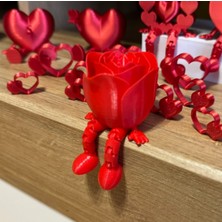 Yerli Gül Oturan Mini Gül Figürü Kırmızı Gül Mini Obje