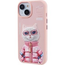 Nimmy iPhone 15 Uyumlu | 3D Gerçek Nakış İşlemeli Fermuarlı Mont ve Gözlük Detaylı Premium Kedi Kılıf 2.0