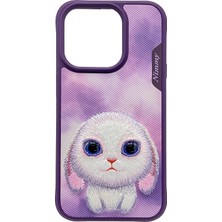 Nimmy iPhone 14 Pro Uyumlu | 3D Gerçek Nakış İşlemeli Kabartmalı 360° Big Eyes Tavşan Desenli Kılıf