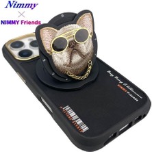 Nimmy iPhone 16 Pro | MagSafe Uyumlu Premium 3D Gözlük ve Zincir Detaylı Nakışlı Köpek Kılıf 2.0