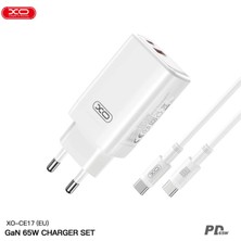 Xo 65W PD Hızlı Şarj Cihazı USB-C ve USB-A Çift Çıkışlı Adaptör ve Kablo Seti