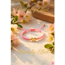 Crystal Atelier Pembe Ip Altın Kelebek Figürlü El Yapımı Makrome Bileklik- Ayarlanabilir Şık Kadın Bilekliği - Kelebekli Aksesuar- Kelebek Figürlü Bileklik- Bohem Stil Bileklik- Pembe Makrome Bileklik