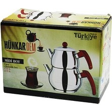 Go İthalat Midi Boy Küre Çelik Çaydanlık Seti Renkli Bakalit Kulp Üst Demlik: 0.5lt - Alt Suluk: 0.75LT Kendinden Süzgeçli (5473)