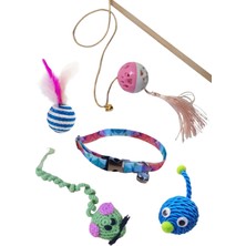 Normadia Eğlenceli 5'li Kedi Oyuncak Seti: Olta, Top, Kurbağa ve Tasma