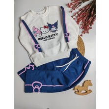 Moda Rüyası Hello Kitty Beyaz Lacivert Kız Çocuk Alt Üst Takım – 2-8 Yaş