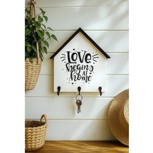 Muyika Dekoratif Ahşap Anahtarlık Askılık 25X24 cm – Mdf 3 Katlı Duvar Tipi Metal Kancalı, Love Begins
