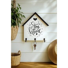 Muyika Dekoratif Ahşap Anahtarlık Askılık 25X24 cm – Mdf 3 Katlı Duvar Tipi Metal Kancalı, Stay At Home