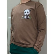 Pidal Giyim Sevimli Panda Baskılı Pamuklu Uzun Kollu Unisex Çocuk Sweatshirt