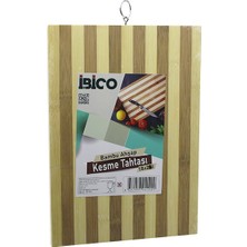 Go İthalat 18 x 28 x 1.4cm  Beyaz Çizgili Ahşap Bambu Kesim Panosu - Kesme Tahtası Metal Kulplu (5473)