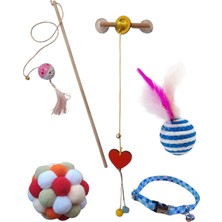 Normadia Eğlenceli Kedi Oyuncak Seti, Ponpon Top, Tasma, Vantuz, Ip Sarma, Tüylü