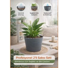 2'li Saksı Seti | 15 Pot Yarı Şeffaf Üretim Saksısı + 1.8 L Gri Dekoratif Kırılmaz Dış Saksı
