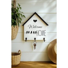 Muyika Dekoratif Ahşap Anahtarlık Askılık 25X24 cm – Mdf 3 Katlı Duvar Tipi Metal Kancalı, Wellcome Home
