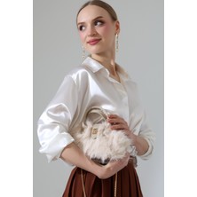 BALANZ Bej Kadın Peluş Çanta Zincir Çapraz Askılı Omuz ve El Çantası