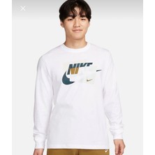 Nike Long Sleeve White Cotton Graphic Print T-Shirt Beyaz Erkek Uzun Kollu T-Shirt FJ1077-100