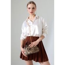 BALANZ Kahverengi Kadın Peluş Leopar Desenli Çanta Zincir Çapraz Askılı Omuz ve El Çantası