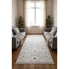 Bademli Halı Lüx Dokuma Taban Dekoratif Halı 8010 Krem