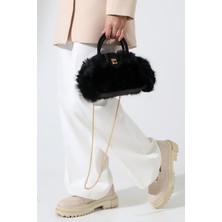 BALANZ Siyah Kadın Peluş Çanta Zincir Çapraz Askılı Omuz ve El Çantası