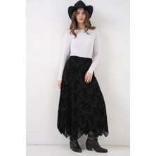 Queene Dreams Desenli Astarlı Etek 8059 - Siyah