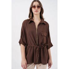 Queene Dreams Fermuarlı Gömlek 0721 - Kahverengi