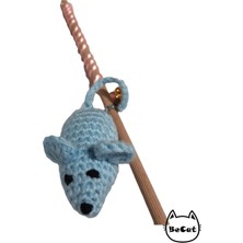 Normadia Mavi Renkli Fare Oyuncaklı Amigurumi Kedi Oltası, Sevimli ve Eğlenceli