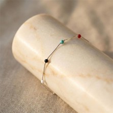 Renkli Boncuk Bileklik - Gümüş Rengi Kaplama, 17+3 cm