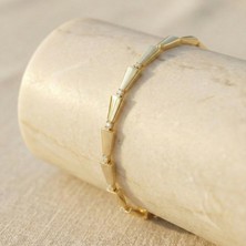 Zirkon Taşlı Konik Bileklik - 14K Altın Rengi Kaplama, 16+2 cm