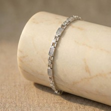 Dikdörtgen Taş Detaylı Bileklik - Gümüş Rengi Kaplama, 16+2 cm