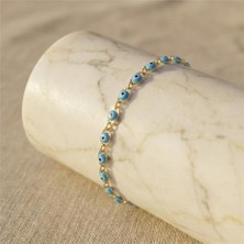 Zeino Mavi Nazar Boncuk Detaylı Bileklik - 14K Altın Kaplama - 18+3 cm