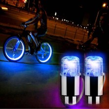 Güvenli Sepet  Araç ve Bisiklet Için 2’li Mavi LED Hava Valfi Işık Kapakları–gece Parlayan Lastik Lambası Sibop Kapağı