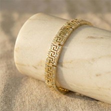 Labirent Grek Model Zirkon Taşlı Bileklik - 14K Altın Rengi Kaplama, 16+2 cm