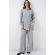 Queene Dreams Bağcıklı Tunik Pantolon Ikili Takım 6752 - Gri
