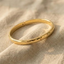 Düz Kelepçe Bilezik - 14K Altın Rengi Kaplama, 6,5 cm Çap