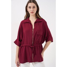Queene Dreams Fermuarlı Gömlek 0721 - Bordo