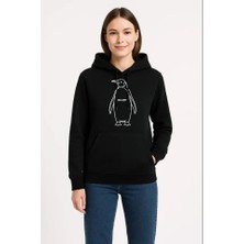 Queene Dreams Nihilist Penguen Özel Tasarım Oversize Kapüşonlu Sweatshirt - Siyah