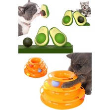 Normadia 2'li Set 3 Katlı Yuvarlak Kedi Oyuncağı ve Catnipli Avokado Topu