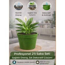 Akıllı 2'li Saksı Seti - Yeşil Dekoratif Saksı + Şeffaf Üretim Saksısı | Drenajlı, Kırılmaz