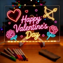 Eşya Dünyası LED Işıklı Şeffaf Yazı ve Çizim Tahtası - Kişiselleştirilebilir Silinebilir Not Panosu, 20x30 cm, 7 Fosforlu Kalemli Hediyelik Gece Lambası