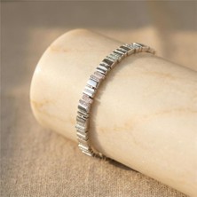 Dikdörtgen Blok Taşlı Bileklik - Gümüş Rengi Kaplama, 17+2 cm