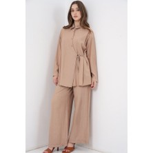 Queene Dreams Bağcıklı Tunik Pantolon Ikili Takım 6752 - Bej