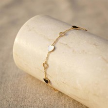 Siyah ve Altın Renk Kalp Detaylı Bileklik - 14K Altın Rengi Kaplama, 17+3 cm