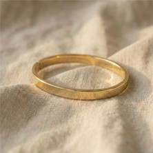 Zeino Geniş Düz Kelepçe Bilezik - 14K Altın Kaplama - 6 cm çap