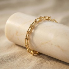 Minimal Halkalı Zincir Bileklik - 14K Altın Rengi Kaplama, 18+5 cm