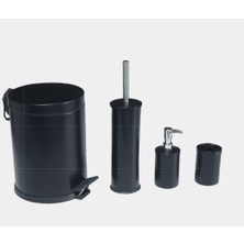 Nobel Banyo Seti, Mat Siyah, Metal, 4'lü (5l Pedallı Çöp Kovası+Diş Fırçalık+Sabunluk+Wc Fırçalık)