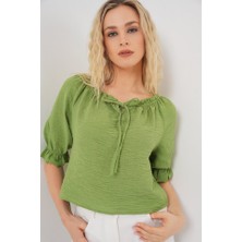 Queene Dreams Yakası Fırfır Detaylı Bluz 959 - E.yeşil